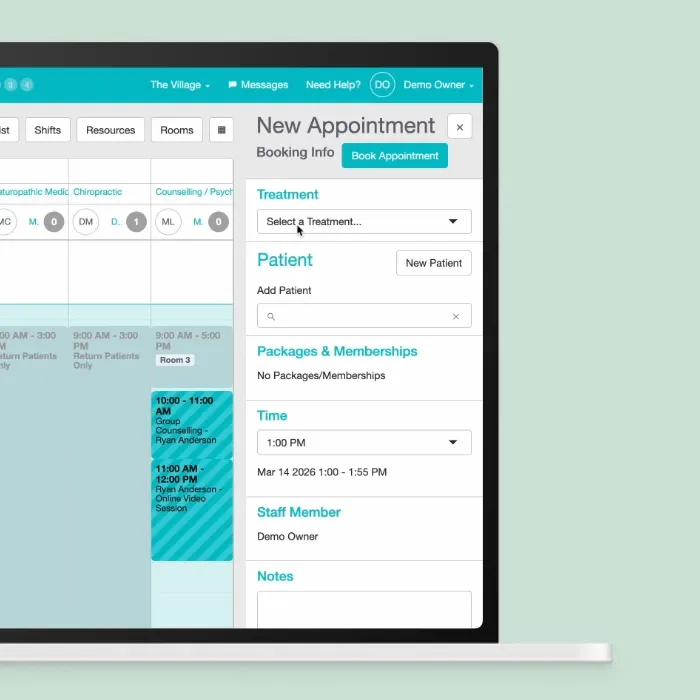 Clinic booking system on a laptop