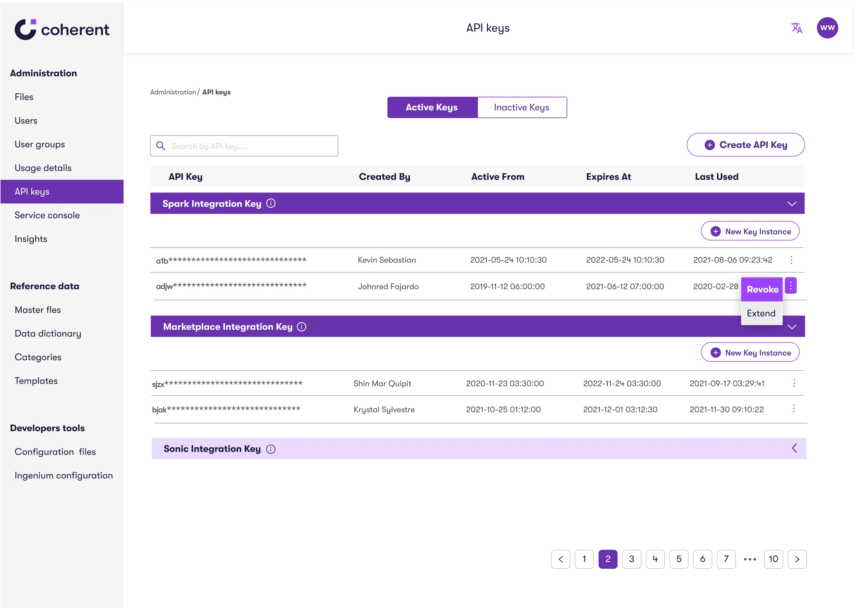 Before: groups and keys on one screen